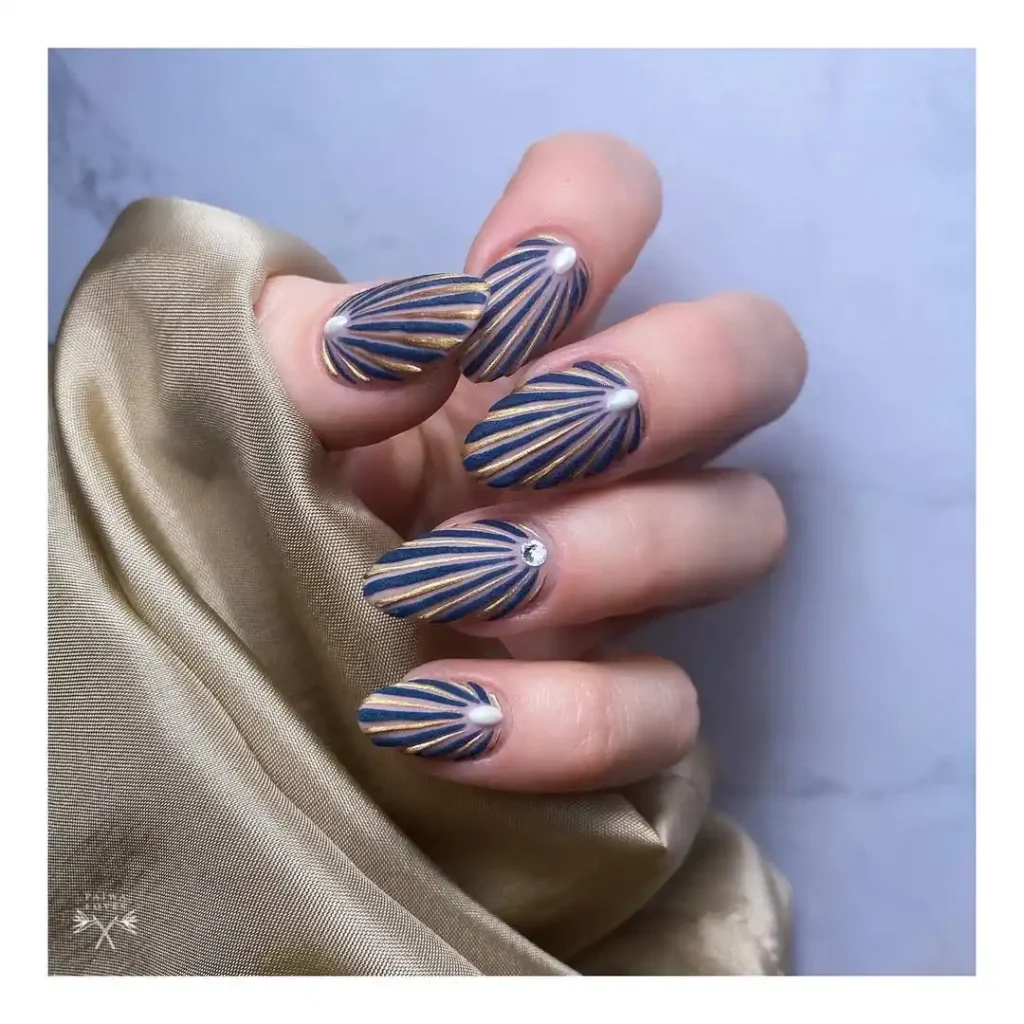 Art Deco Sapphire and Gold Jewel Tone Nails
