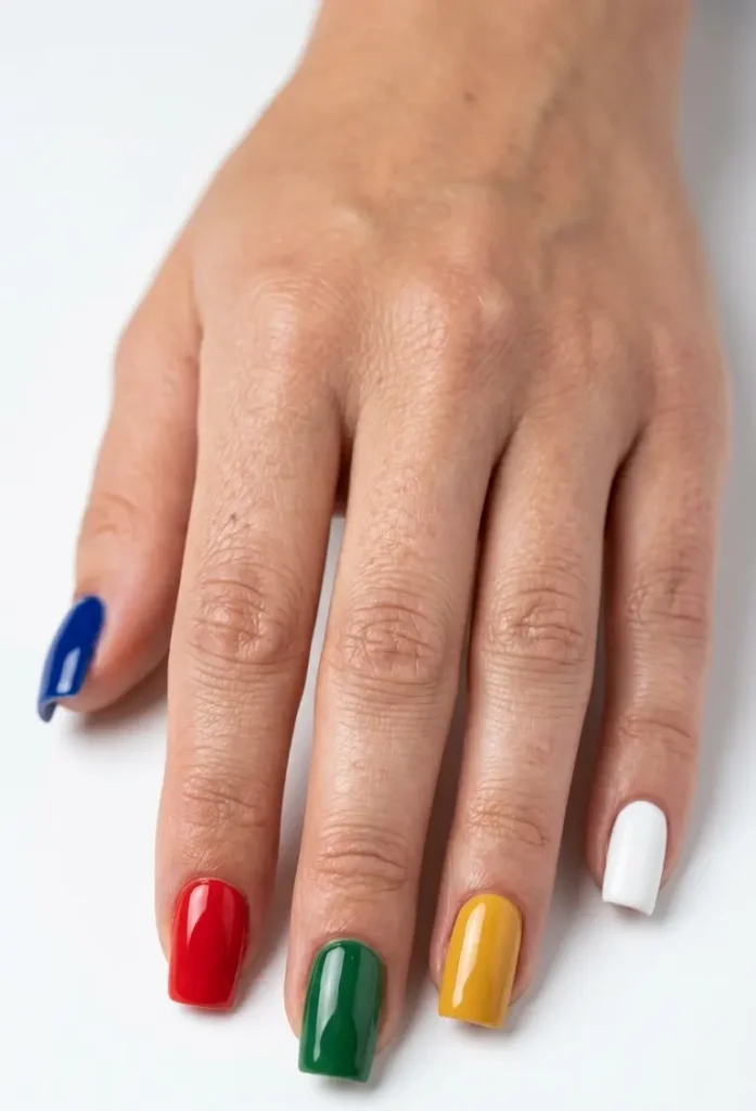 Bold Color Block Square Nails In Primary Colors