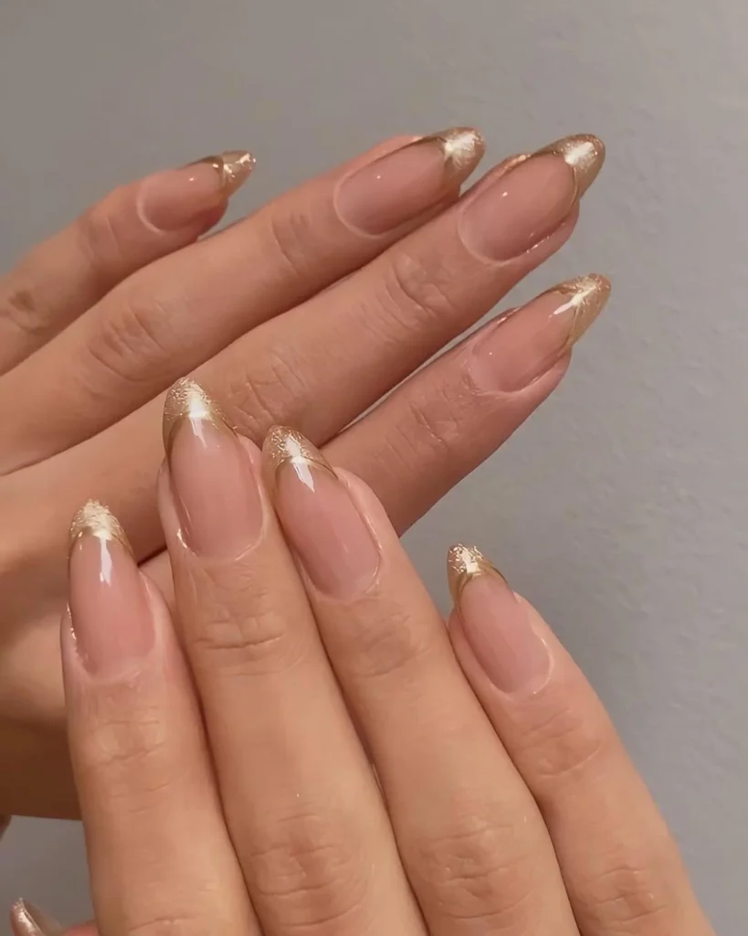 Cat Eye French Gold Chrome Tip Nails