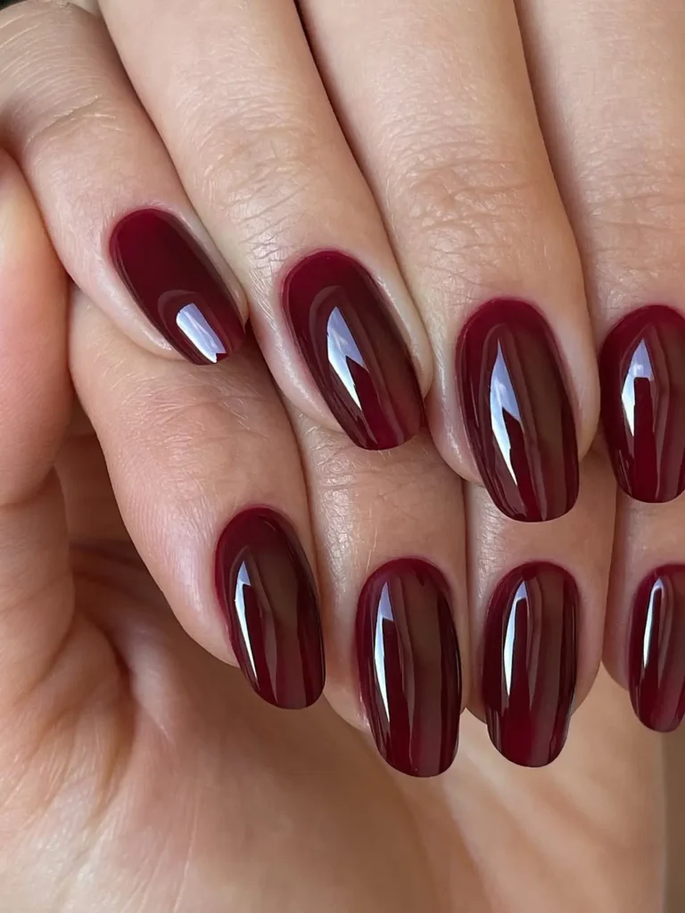 Chestnut Burgundy Glossy Oval Fall Nails