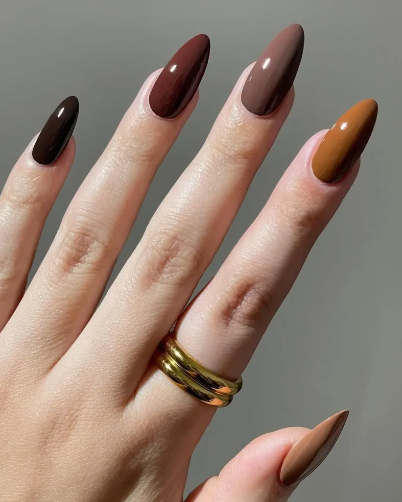 Chocolate Brown Skittle Fall Manicure