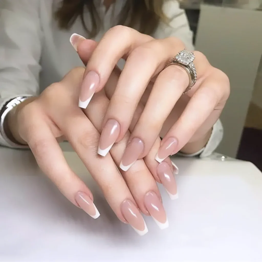 Classic French Tip Coffin Nails 