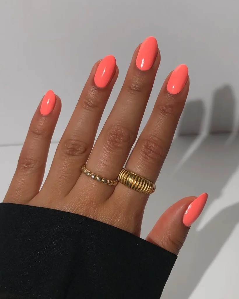Coral neon summer nails