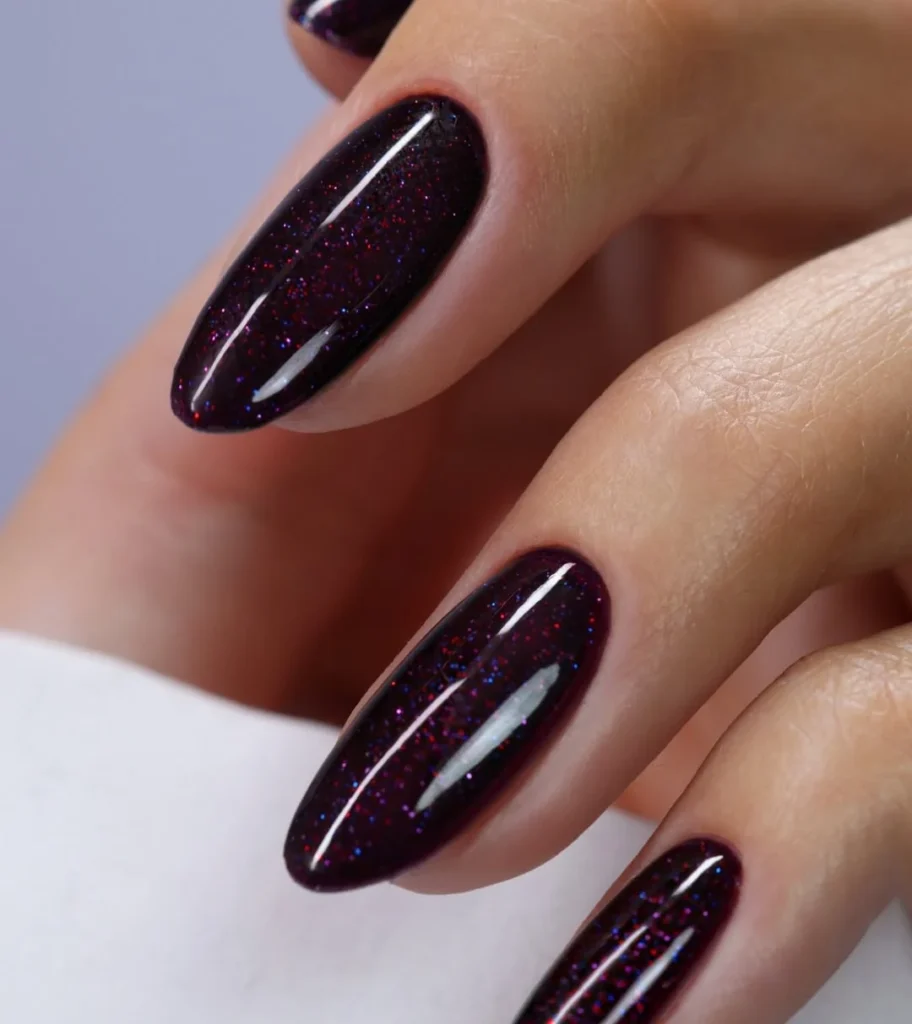 Dark Galaxy Glitter Burgundy Nail Color