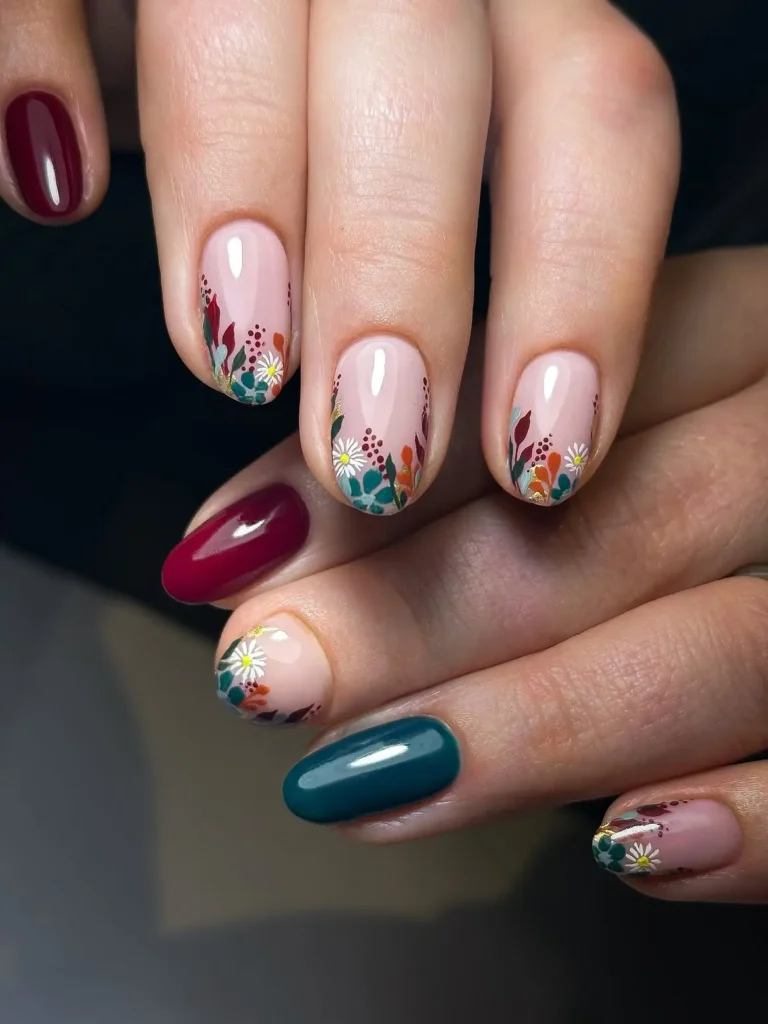 Fall Floral Press On Nails Nude Base Botanical Design