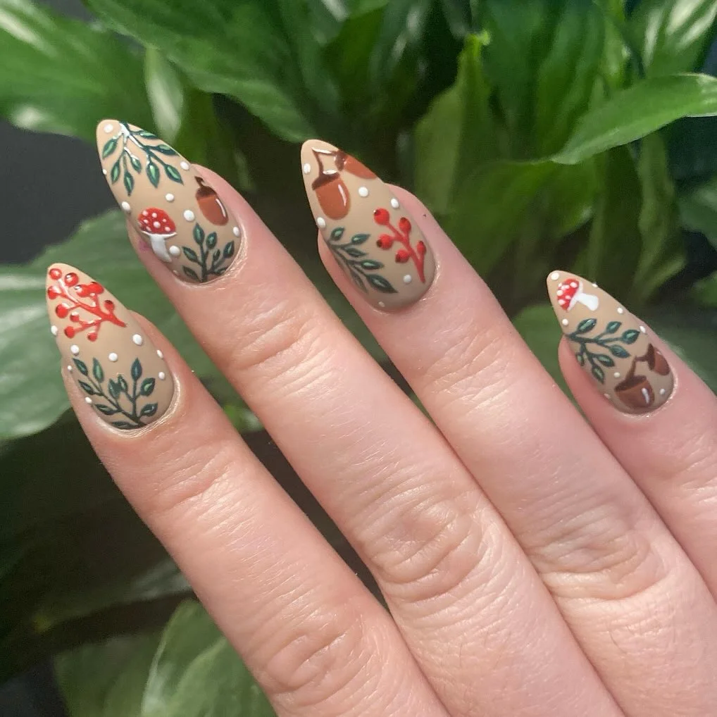Fall Mushroom Botanical Press On Nails