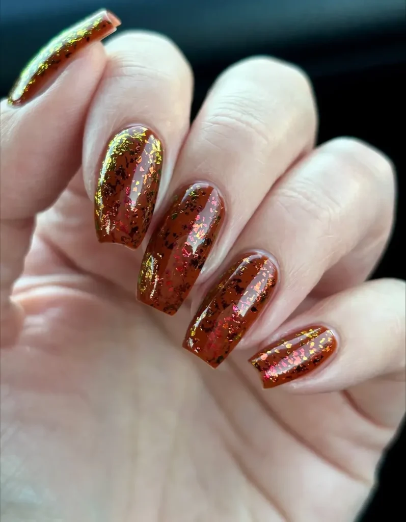 Fall Press On Nails Burnt Orange Gold Foil Flake