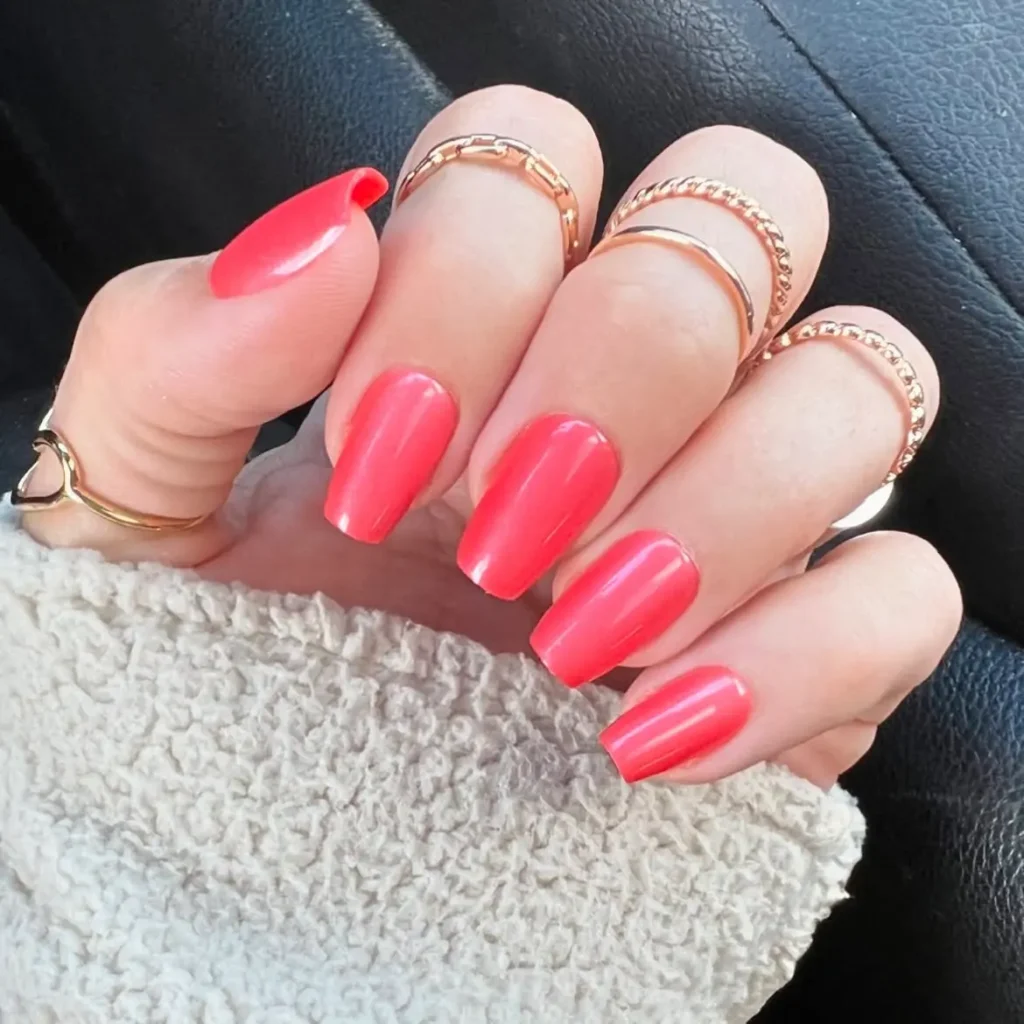 Fall Press On Nails Coral Pink Coffin Glossy Solid