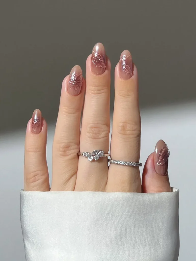 Fall Press On Nails Mauve Rose Leaf 