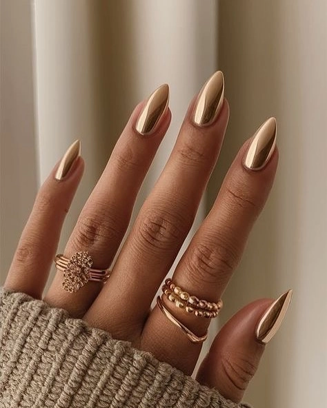 Full Gold Chrome Stiletto Nails
