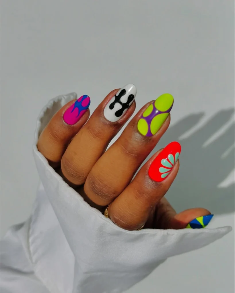 Funky Neon Almond Nails