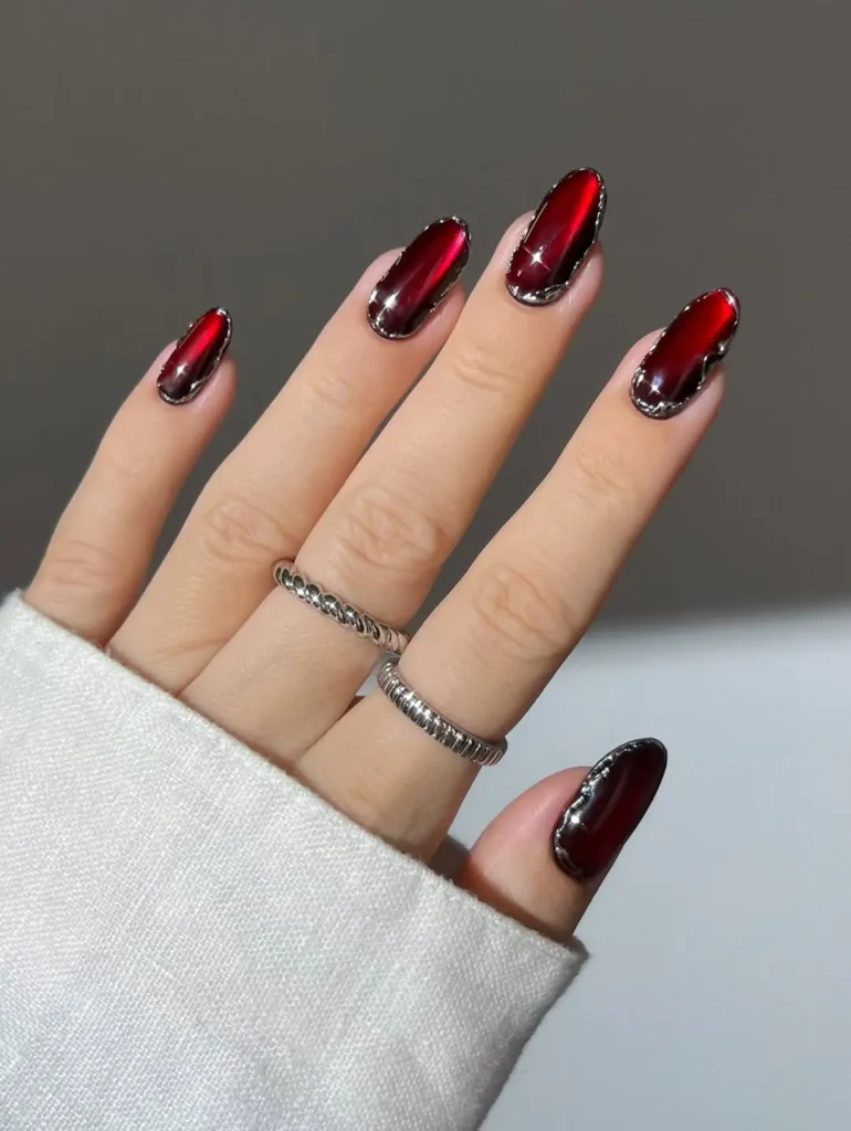 Glassy Vampy Red Nails