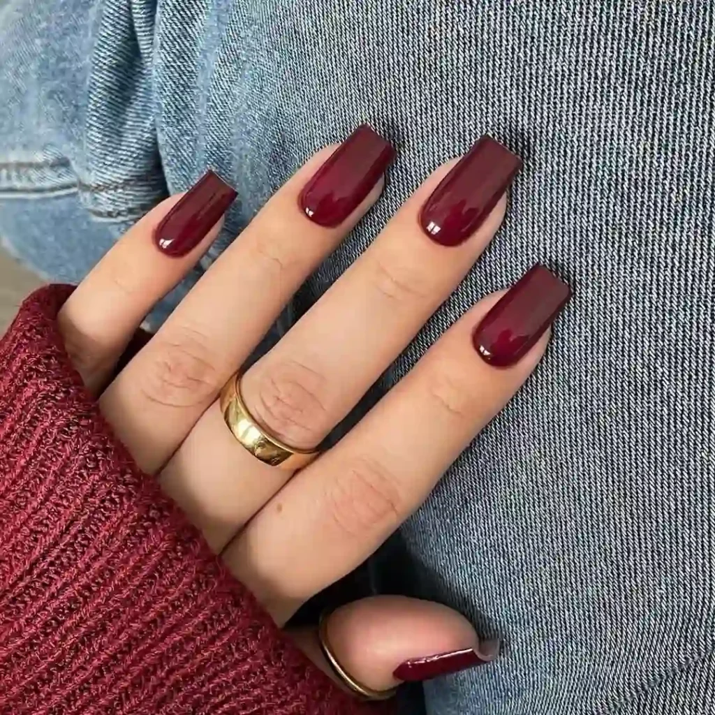 Glossy Dark Burgundy Square Long Fall Nails