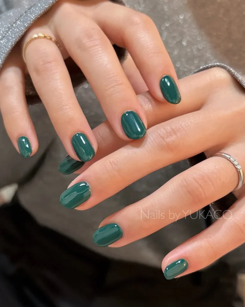 Glossy Deep Teal Green Nail Color