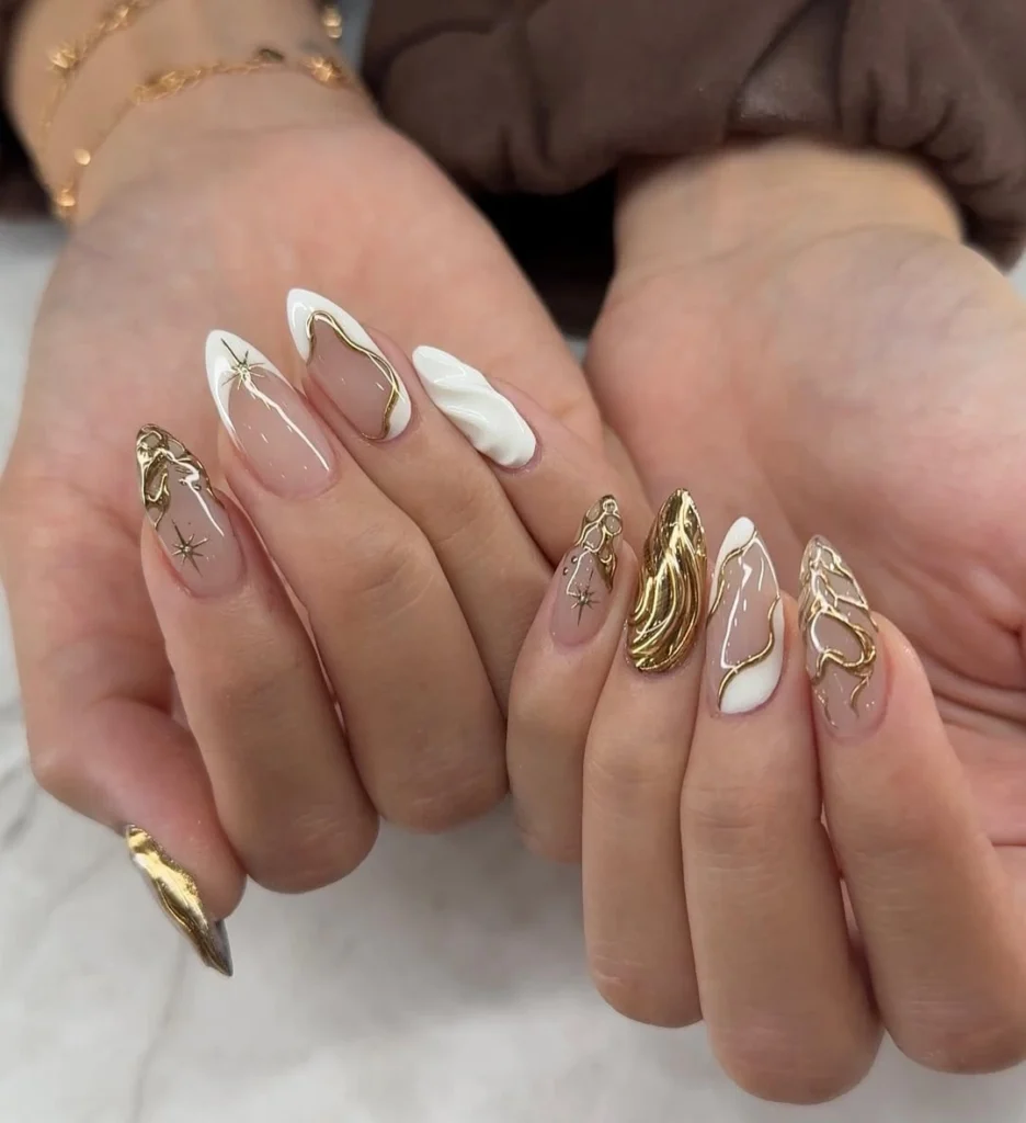 3D Gold Foil Sculptural Accent Nails