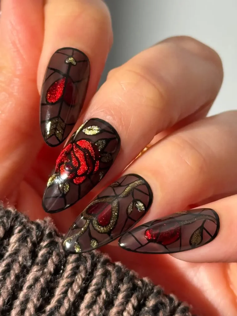 Gothic Rose Stained Glass Nail Art