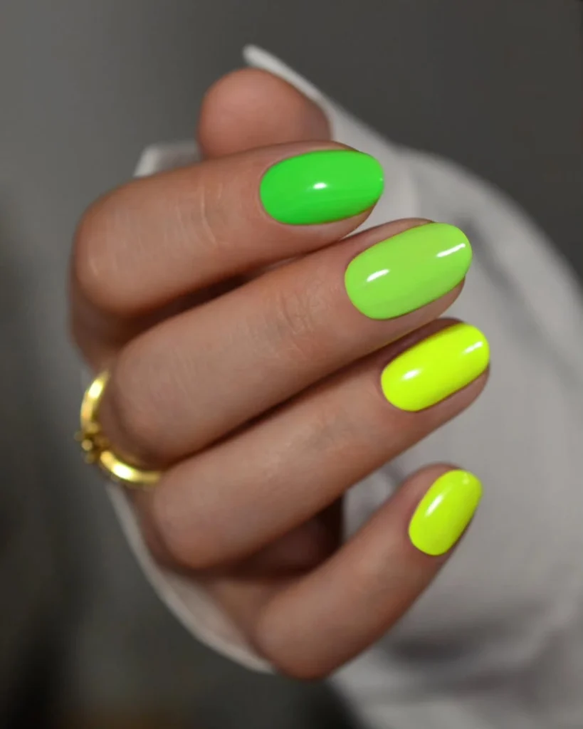 Green Yellow Mismatched Oval Nails