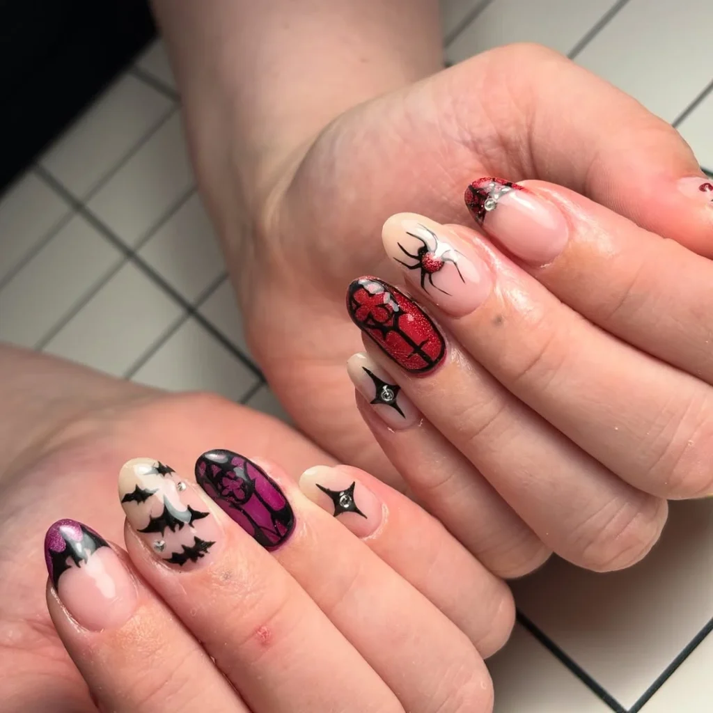 Halloween Spider & Bat Nail Art