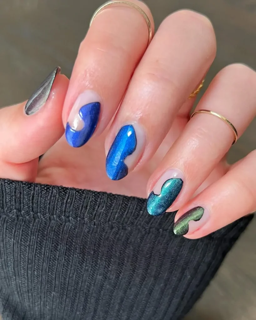 Jewel Tone Nails in Electric Blue and Teal