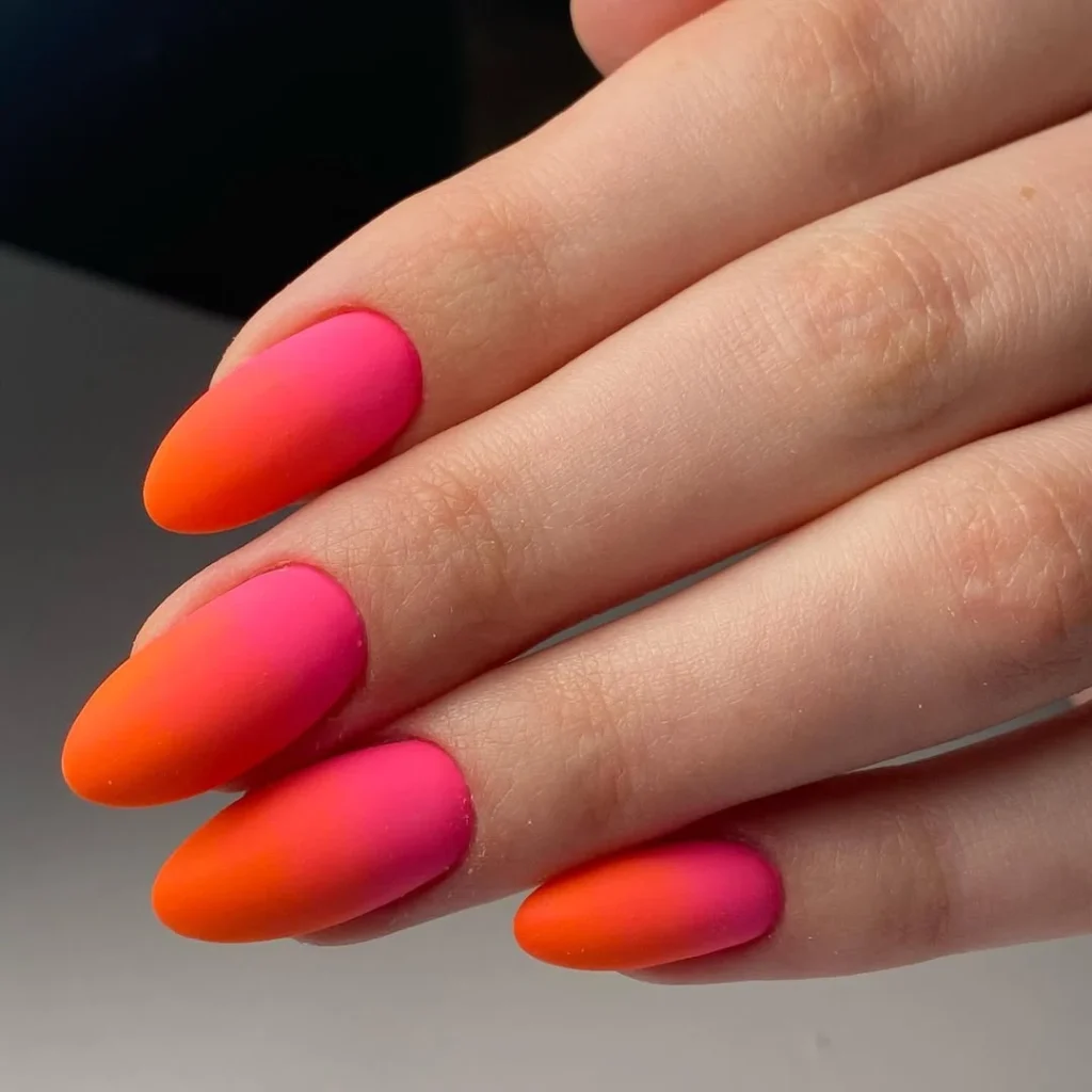 Matte Neon Orange Pink Nails