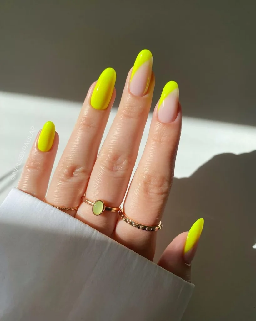 Minimal Neon Yellow French Nails
