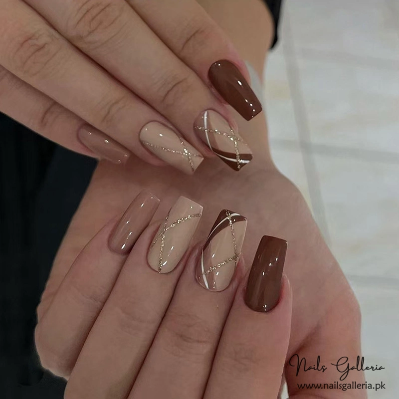 Mocha Gold Accent Press On Nails