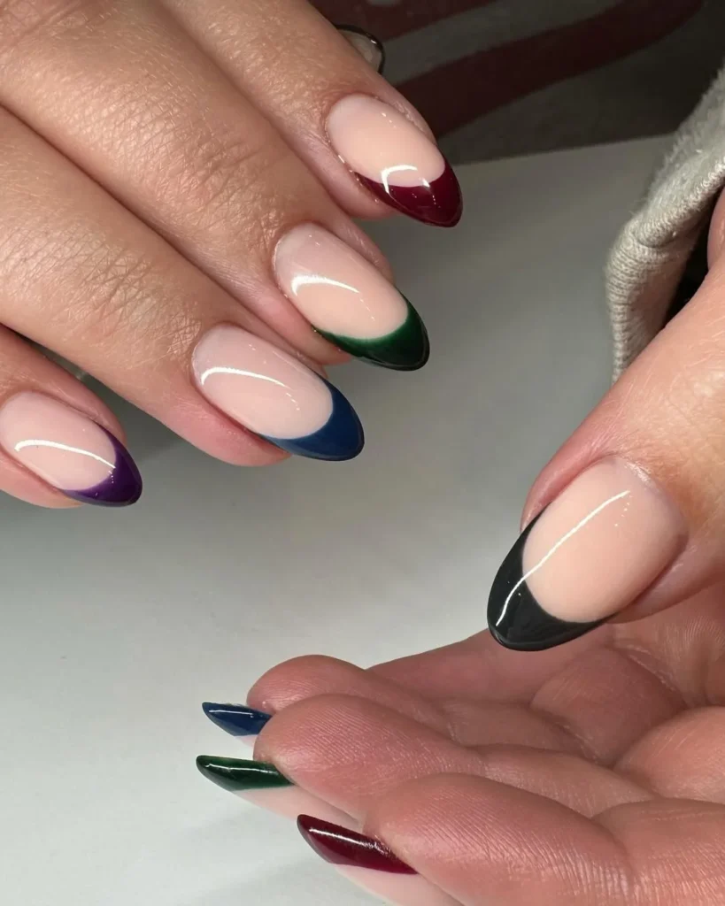 Multicolor Jewel Tone French Tip Nails