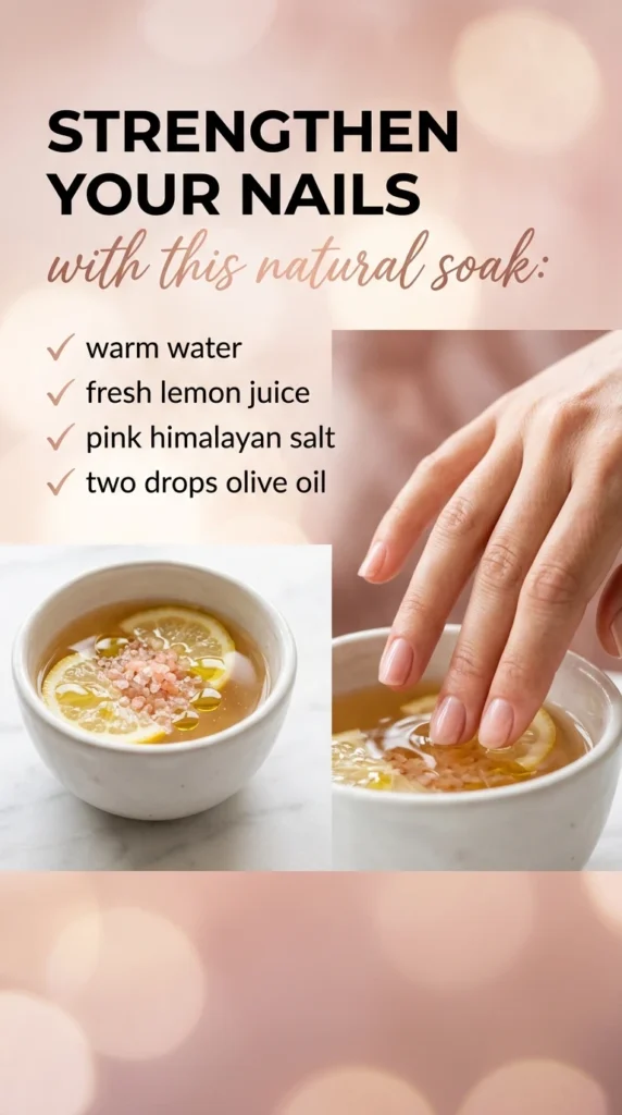 Nails Natural Soak Lemon Himalayan Salt Olive Oil Weekly Nail Care