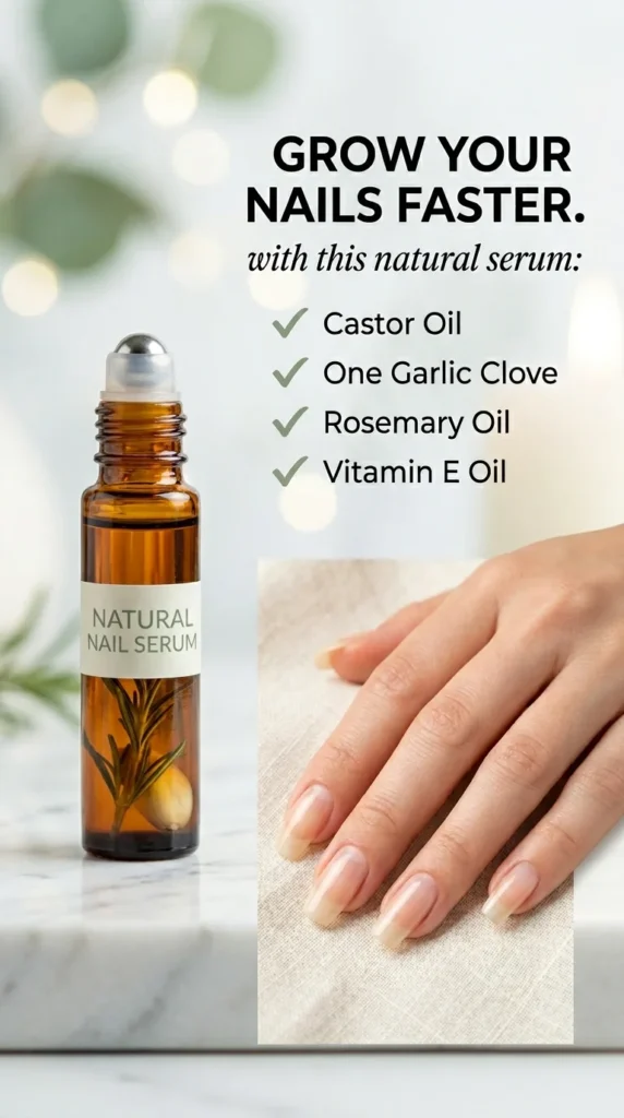 Natural Nail Growth Serum Castor Oil Garlic Rosemary Vitamin E Roller Bottle
