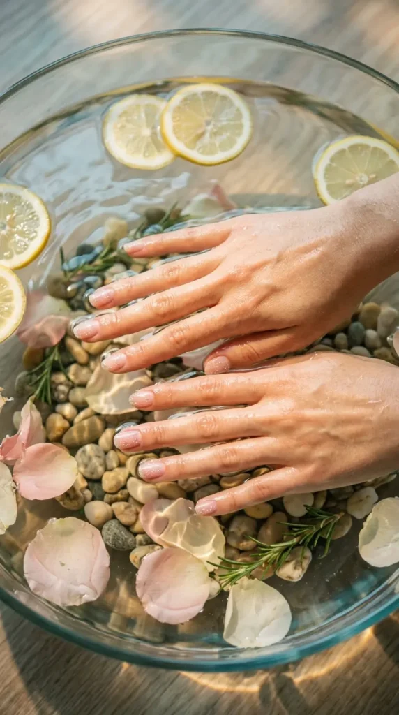 Natural Nail Soak Lemon Rose Petals Rosemary Healthy Nail Habit