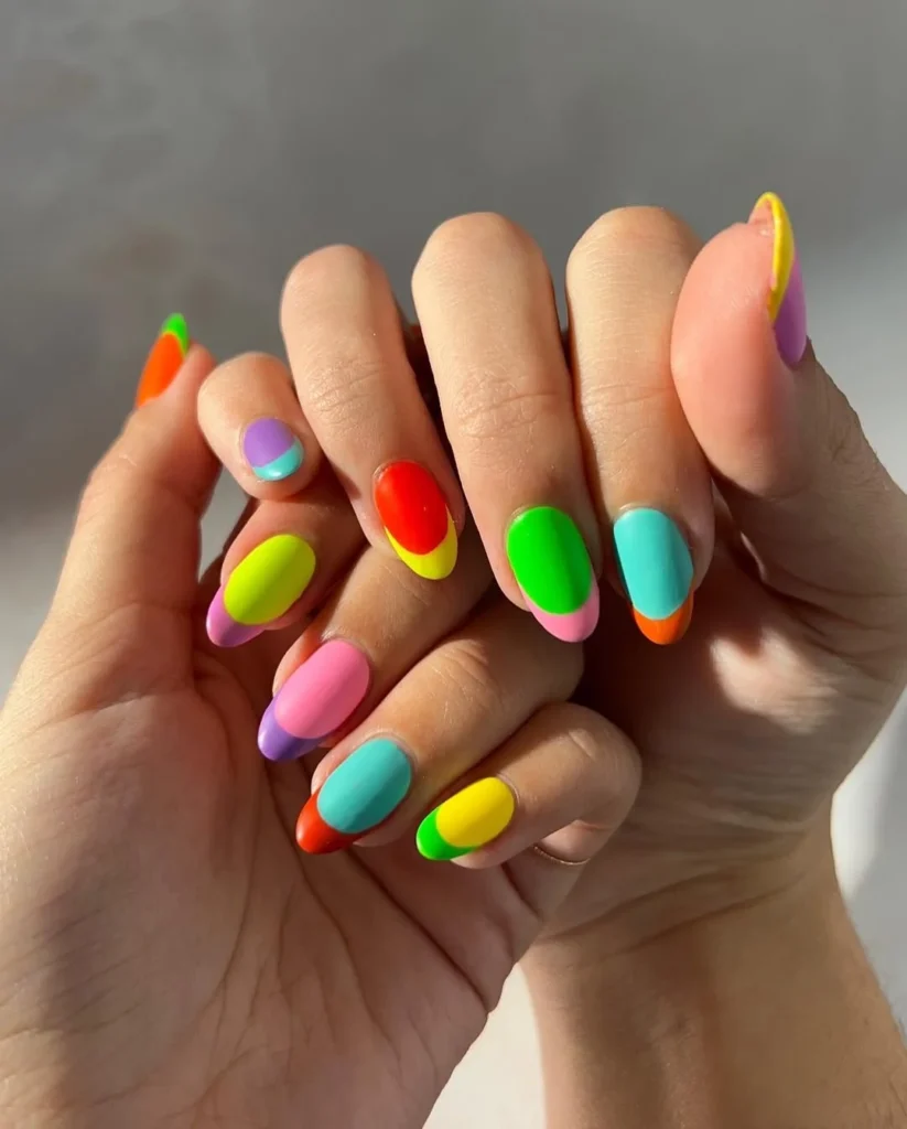 Neon Block Mixed Nails
