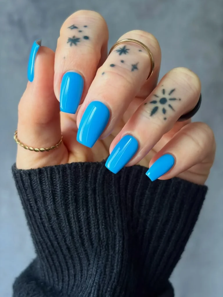 Neon Blue Glossy Coffin Nails