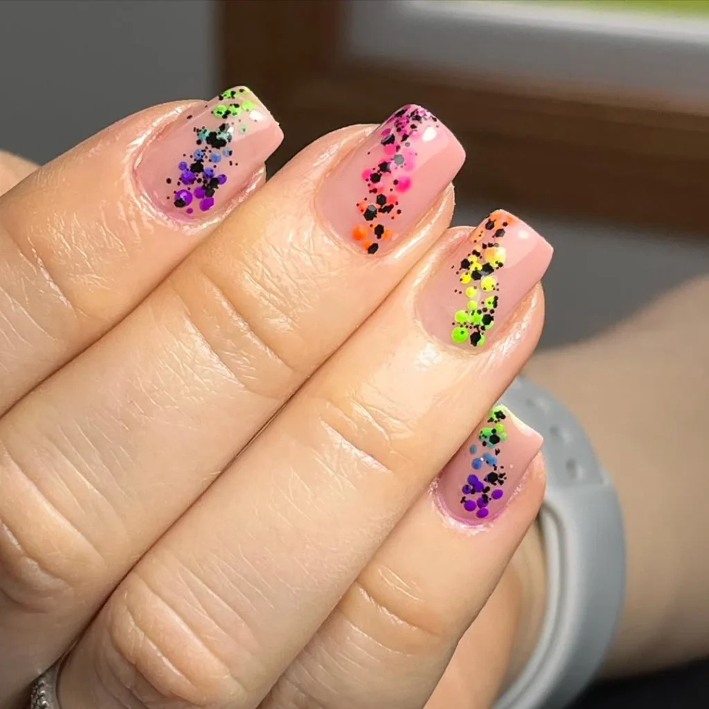 Neon Glitter Speckle Nude Nails