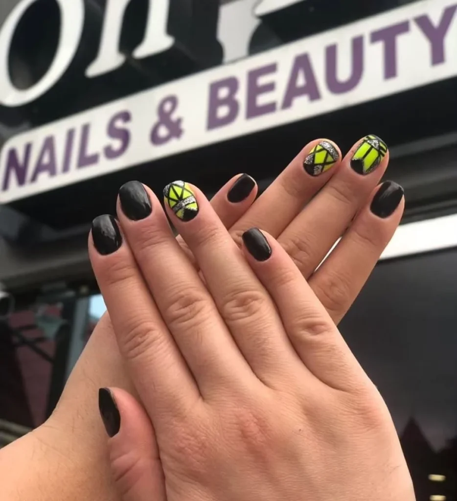 Neon Green Accent Nails