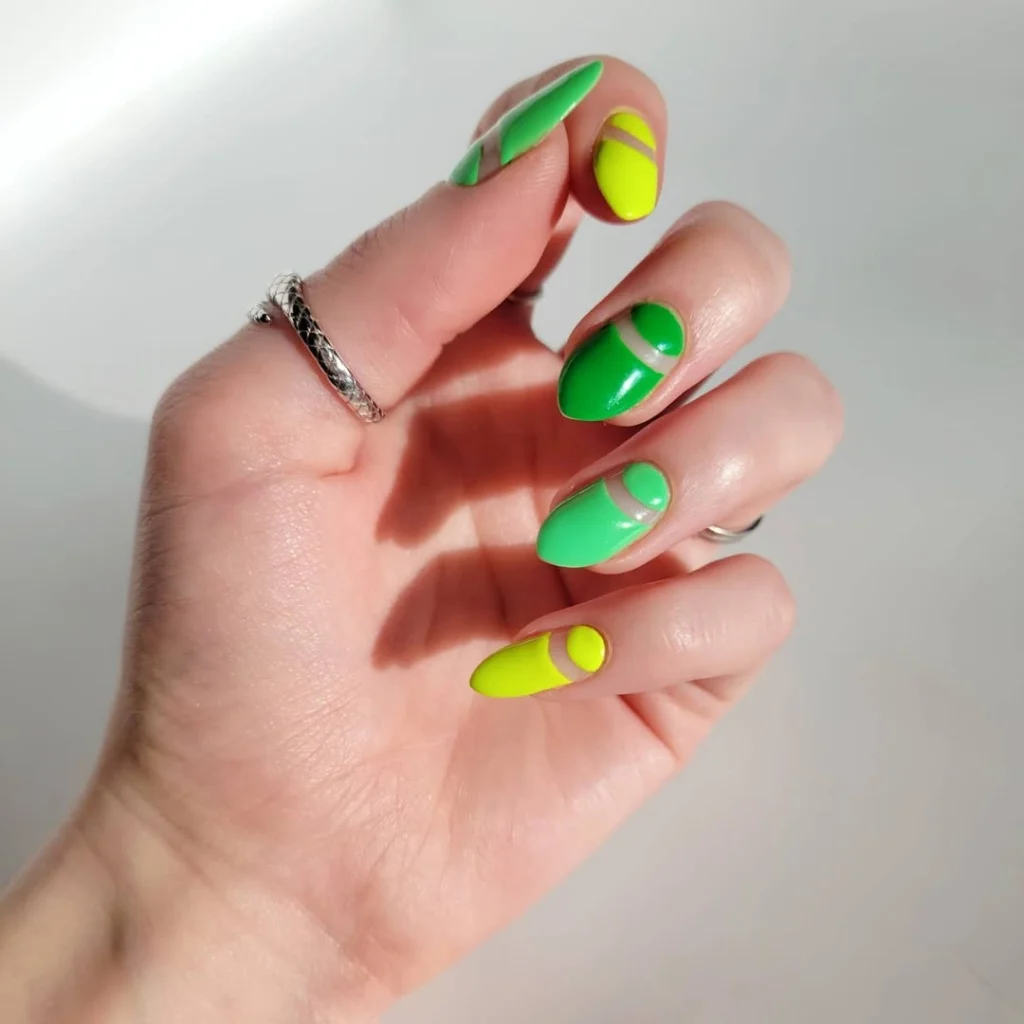 Neon Green Space Almond Nails