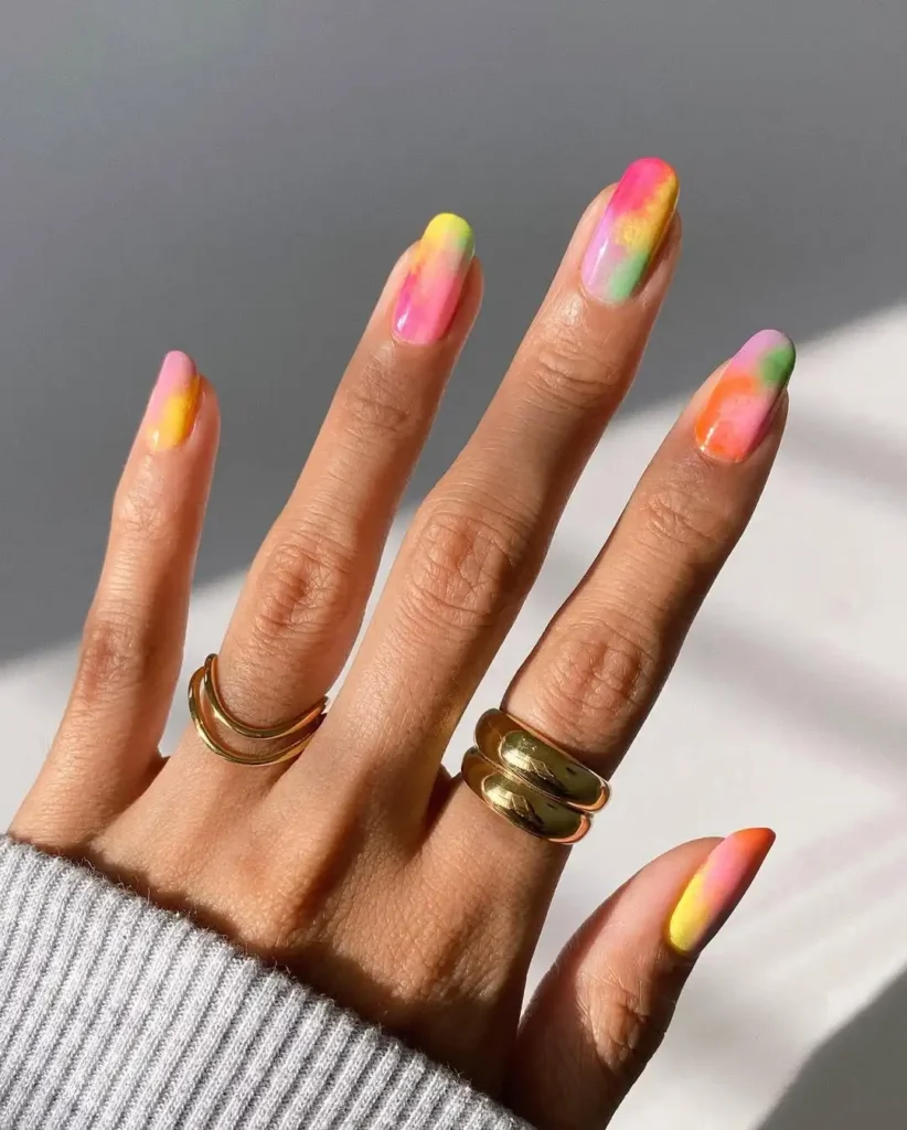 Neon Rainbow Tie Dye Nails