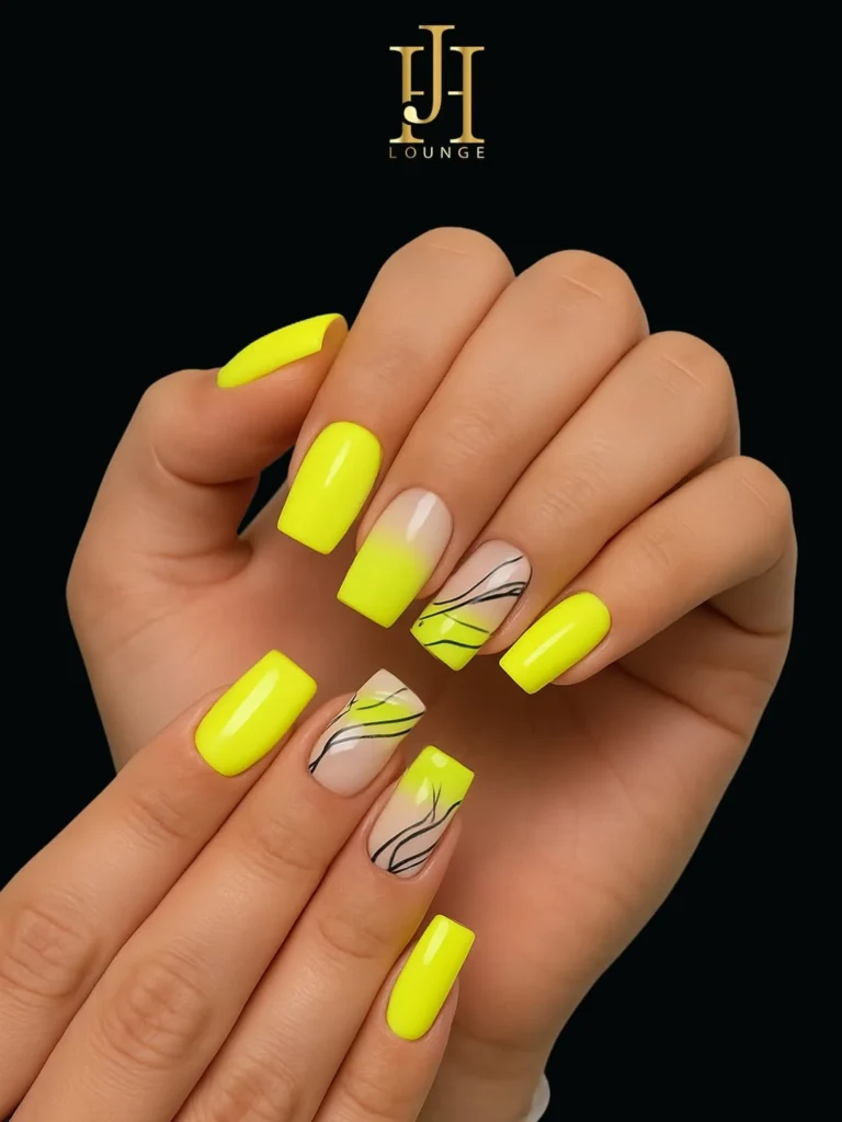 Neon yellow nail art summer