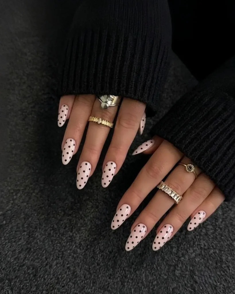 Nude Black Polka Dot Almond Press On Nails