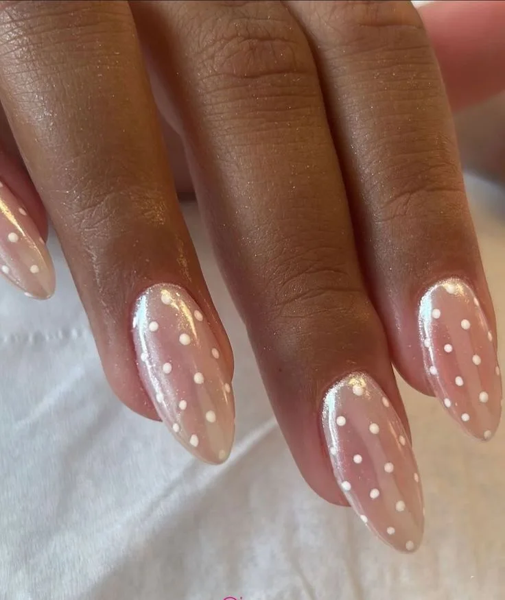 Sheer Nude Polka Dot Nails with Pearl Shimmer 