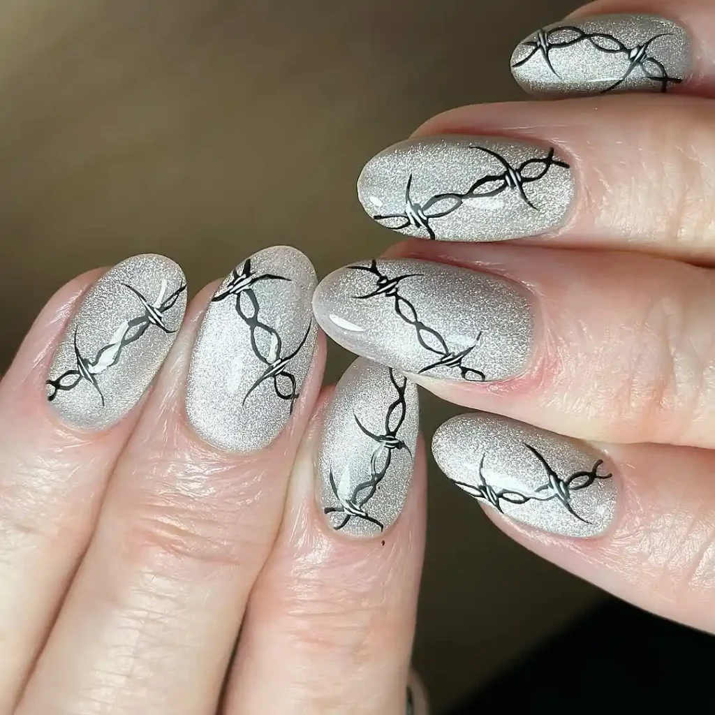 Silver Cat Eye Jewel Tone Nails 