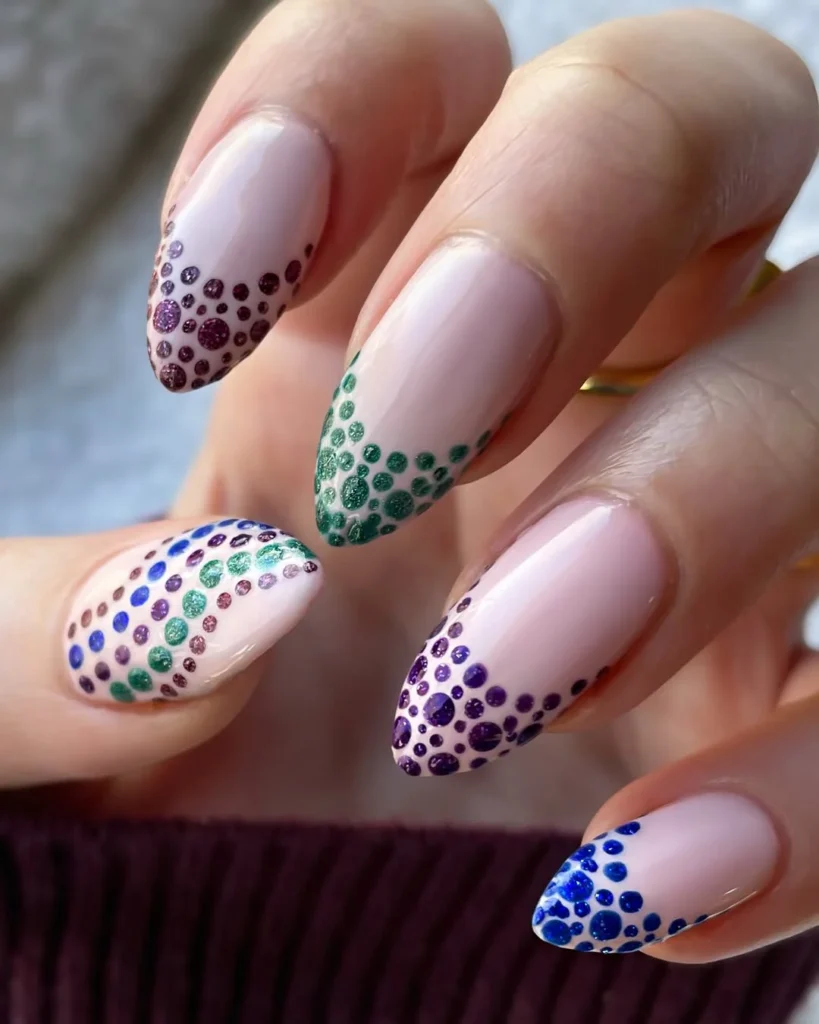  Sparkly Jewel Tone Dotticure Nails