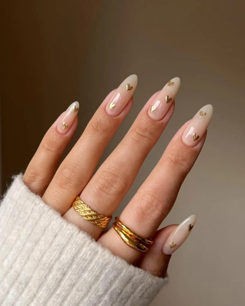 Tiny Gold Heart Accent Nails