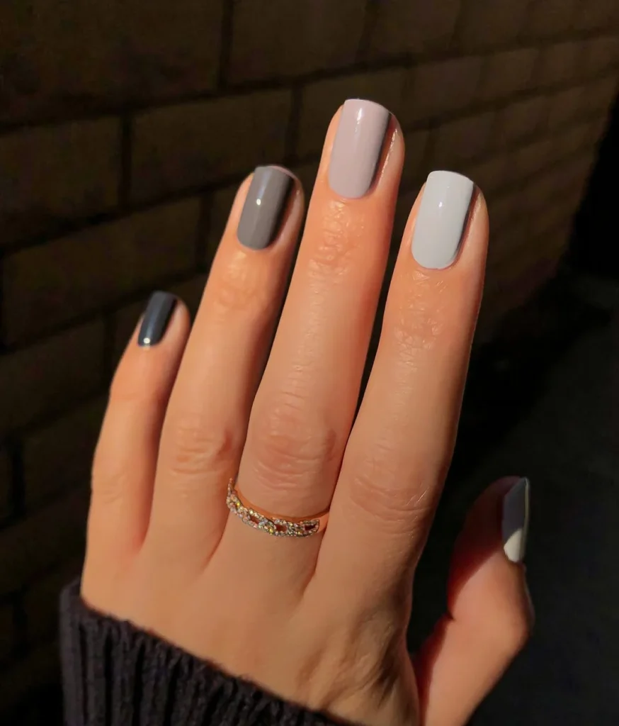 Tonal Grey Skittle Nails