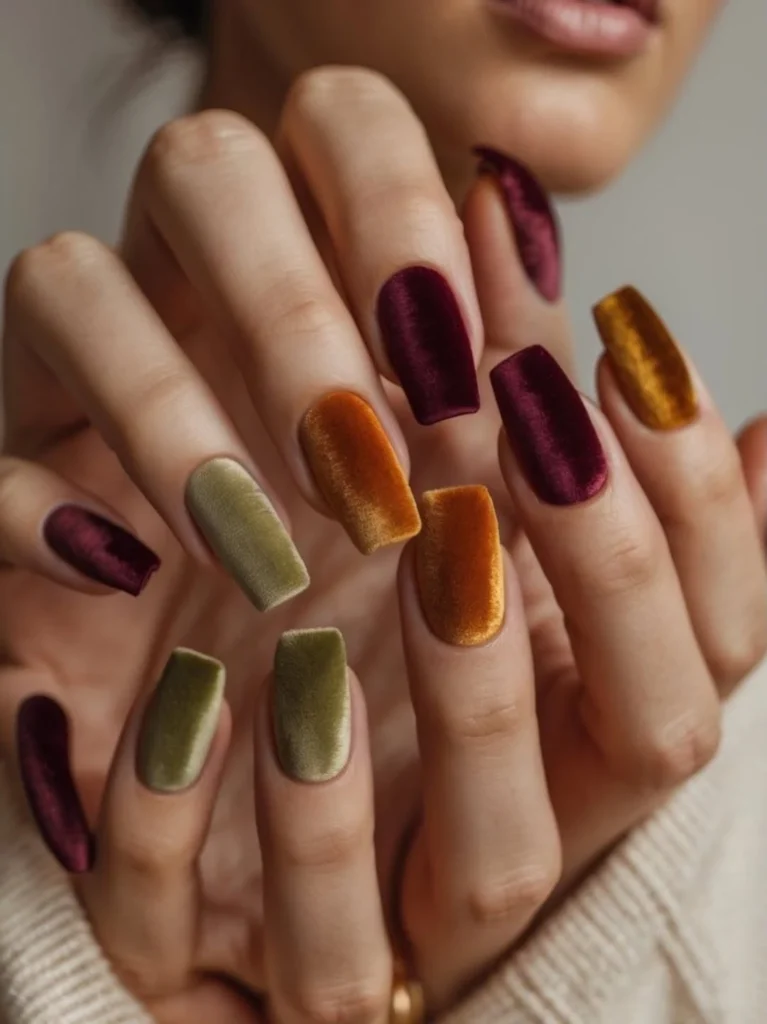 Velvet texture autumn nails