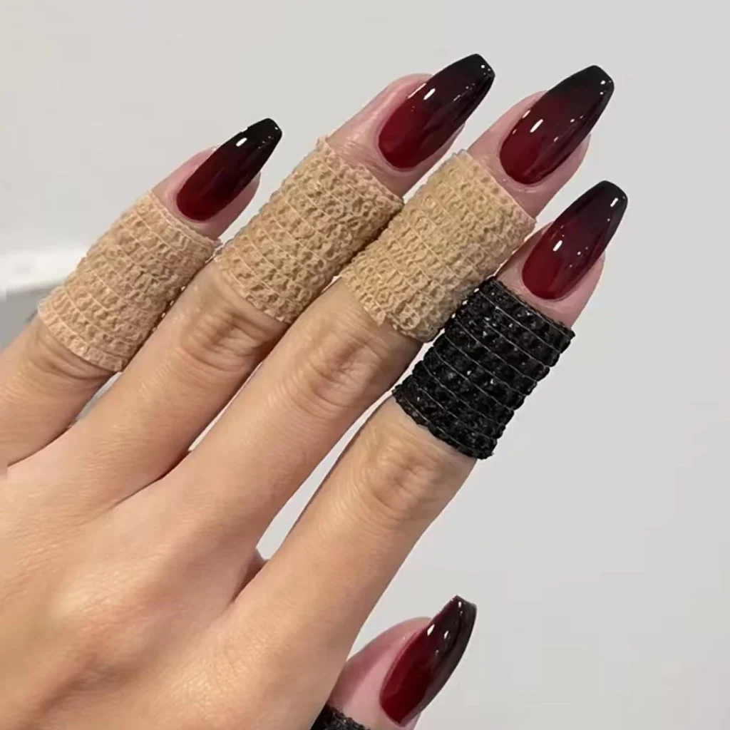 Wine Red Black Ombre Coffin Nail