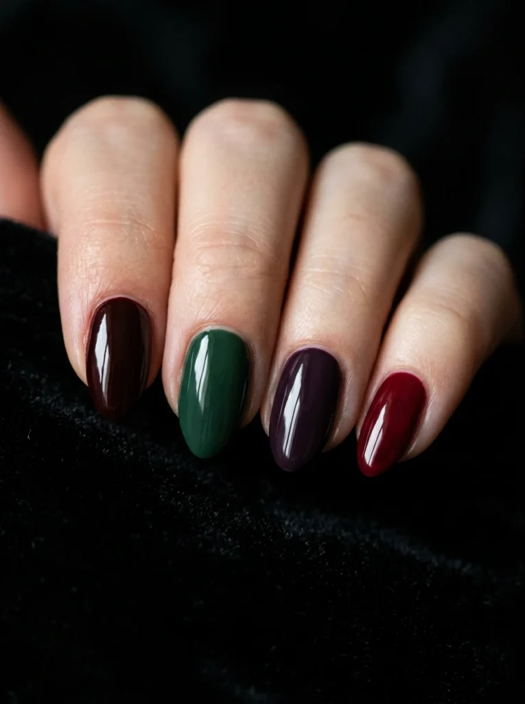 moody color press on nails 2026 - burgundy plum jade and deep red nail designs