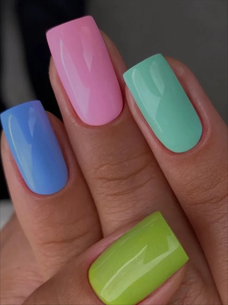 Pastel skittle bright nails summer