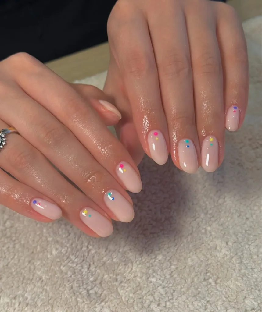 Nude Base with Colorful Confetti Dots