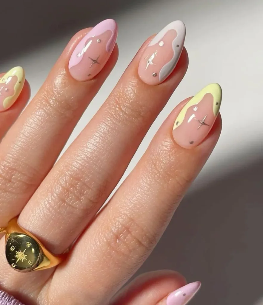 Swirl Star Nails with Pastel Colors