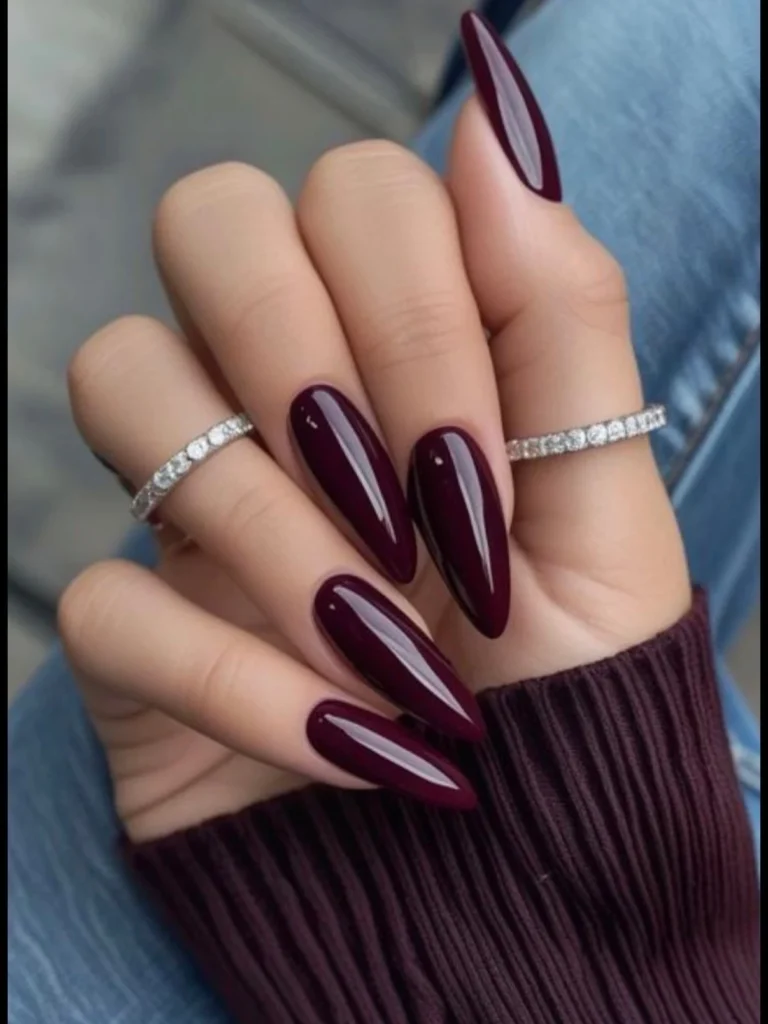 Burgundy on Stiletto Nails